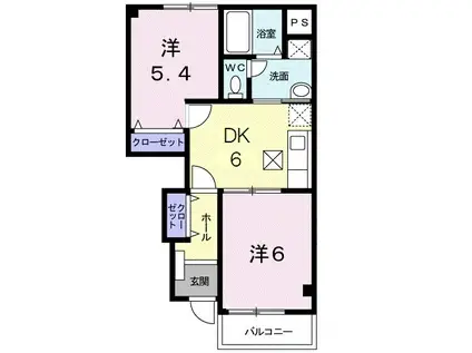 ラフレシールヴィラB(2DK/1階)の間取り写真