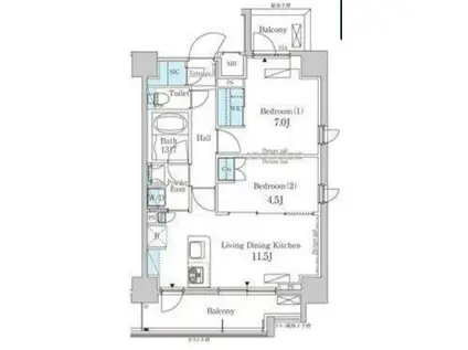 パークアクシス芝浦(2LDK/10階)の間取り写真