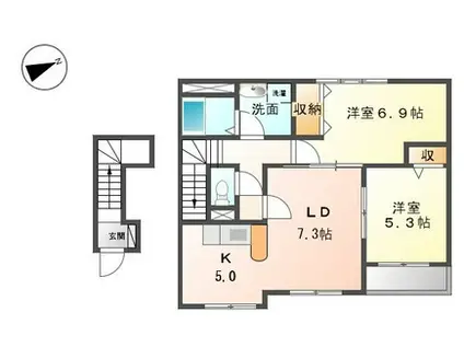 ファインビューヒルズII(2LDK/2階)の間取り写真
