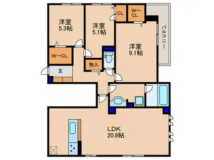 -ROOM大路(3LDK/3階)の間取り写真