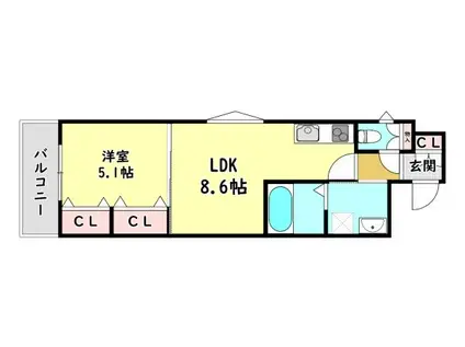 クレアール大久保町(1LDK/2階)の間取り写真