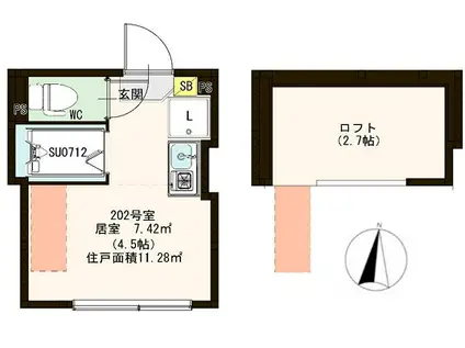 ハーモニーテラス東陽III(ワンルーム/2階)の間取り写真