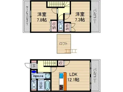 グランドゥール2(2LDK/2階)の間取り写真