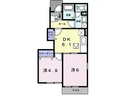 グリーンホームII(2DK/1階)の間取り写真