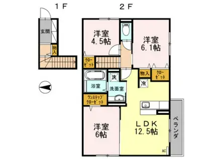 ディールーム寺塚(3LDK/2階)の間取り写真