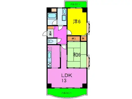 ベルシャトー(2LDK/2階)の間取り写真