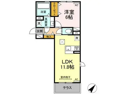 ウィル東小路(1LDK/1階)の間取り写真