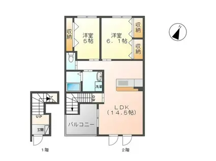 ALEGRIA I(2LDK/2階)の間取り写真