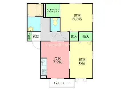 プリムヴェールII(2DK/2階)の間取り写真