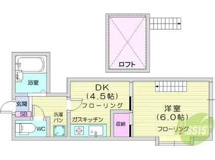 クラッシーナ仙台(1DK/2階)の間取り写真