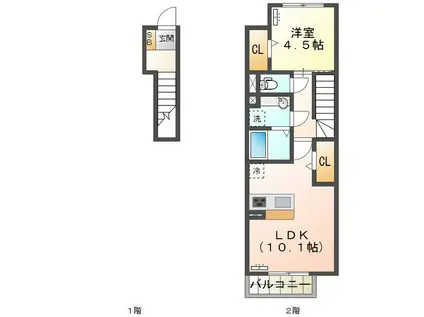 グランテージ上浜(1LDK/2階)の間取り写真