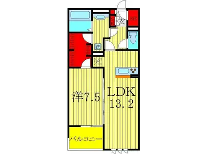 リシェス II(1LDK/3階)の間取り写真