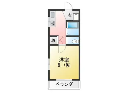 アミィハイム(1K/2階)の間取り写真