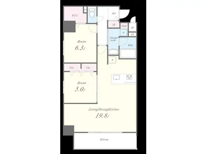 グラン クレイエル 両国(2LDK/3階)の間取り写真