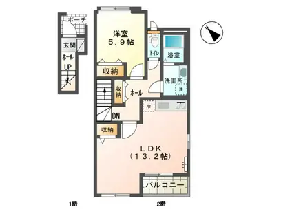マリアージュ(1LDK/2階)の間取り写真