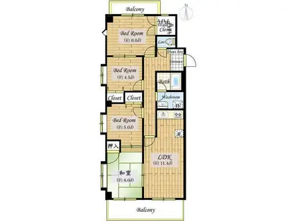 ホワイトヴィラE棟(4LDK/3階)の間取り写真