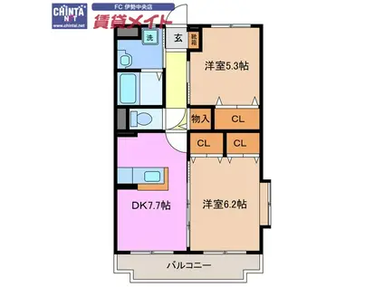 グレイスコート(2DK/2階)の間取り写真