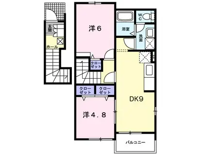 ヴィアーレI(2DK/2階)の間取り写真