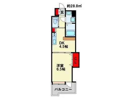 プレステージ・デル・エアプレイン(1DK/4階)の間取り写真