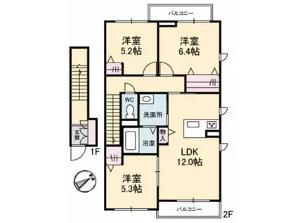セレナガーデンD棟(3LDK/2階)の間取り写真