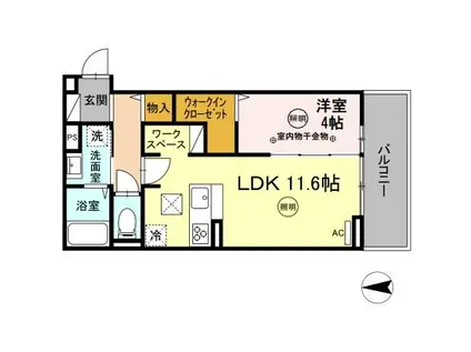 ベルフィオーレ姪浜(1LDK/1階)の間取り写真