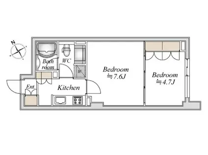 LA DOUCEUR浅草橋 旧称アパートメンツ浅草橋リバーサイド(2K/7階)の間取り写真