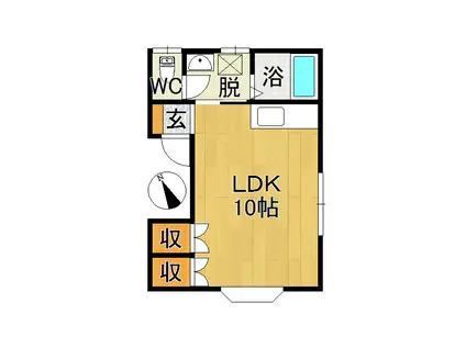 弘南鉄道大鰐線 中央弘前駅 徒歩11分 2階建 築31年(ワンルーム/2階)の間取り写真
