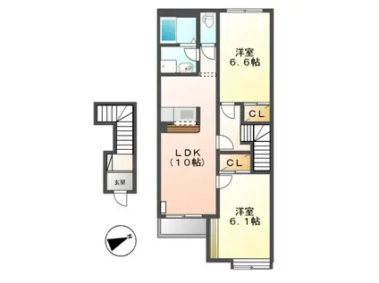 エルシャトーIII(2LDK/2階)の間取り写真