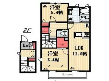 我楽 B棟(2LDK/2階)の間取り写真