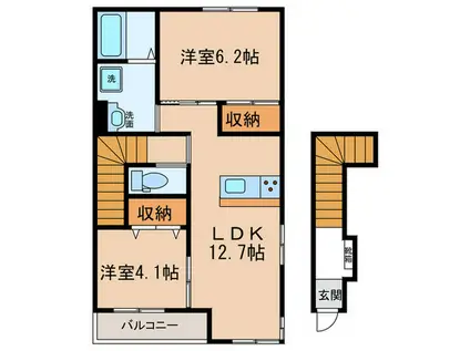 シュープリームB(2LDK/2階)の間取り写真