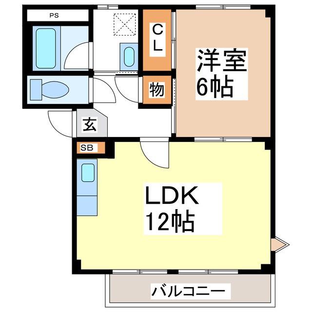エバーグリーンハイム B(1LDK/1階)の間取り写真