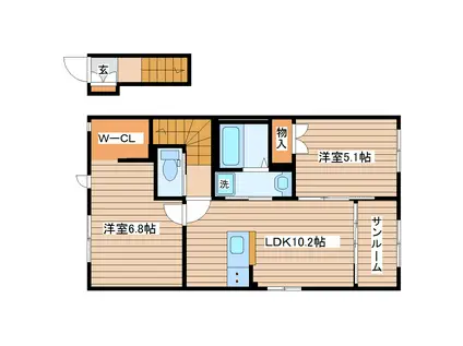 TEORIA 茂庭(2LDK/2階)の間取り写真