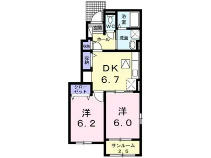 サンハピネスC(2DK/1階)の間取り写真