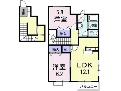 プリムヴェールA(2LDK/2階)の間取り写真