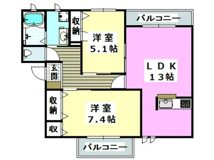 VILLAGIO 光(2LDK/2階)の間取り写真