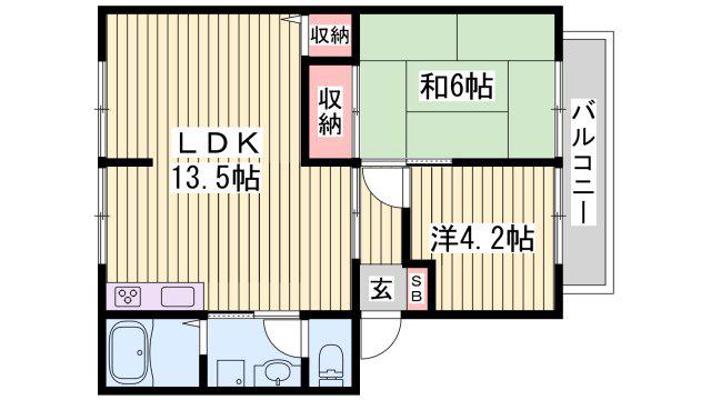 サンビレッジ田寺(2LDK/2階)の間取り写真