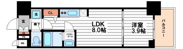 プレサンス堺筋本町エグゼブラン(1LDK/9階)の間取り写真