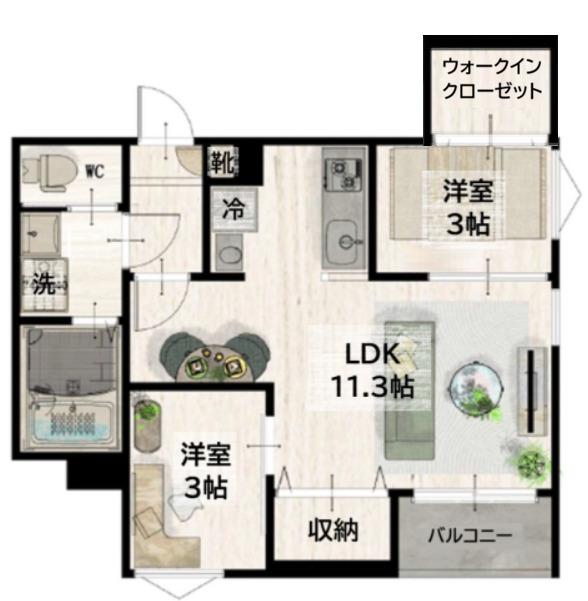 REGALEST福沢町(2LDK/1階)の間取り写真