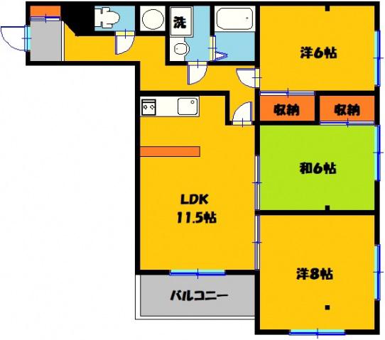 東塙田ロイヤルパレス(3LDK/3階)の間取り写真