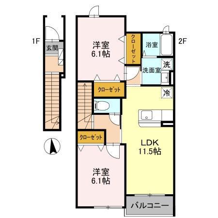 グラツィアC(2LDK/2階)の間取り写真
