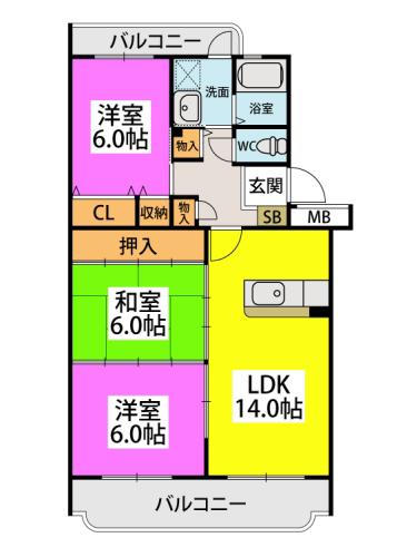 阿部第3ビル(3LDK/4階)の間取り写真
