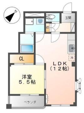サンハイツ山ノ手(1LDK/1階)の間取り写真