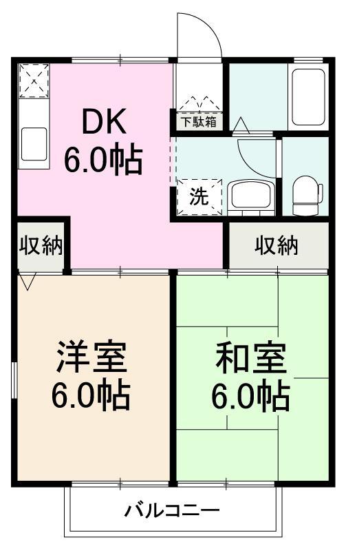 シューグランドールA・B棟(2DK/2階)の間取り写真