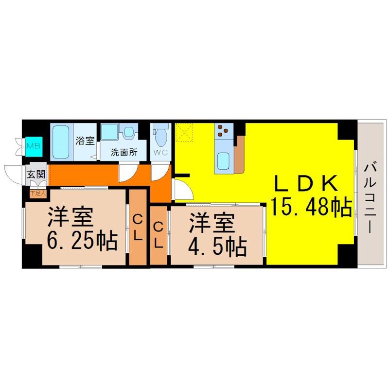 GRAN DUKE鶴舞公園(2LDK/8階)の間取り写真