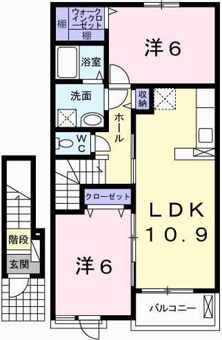 グラン フレールII(2LDK/2階)の間取り写真