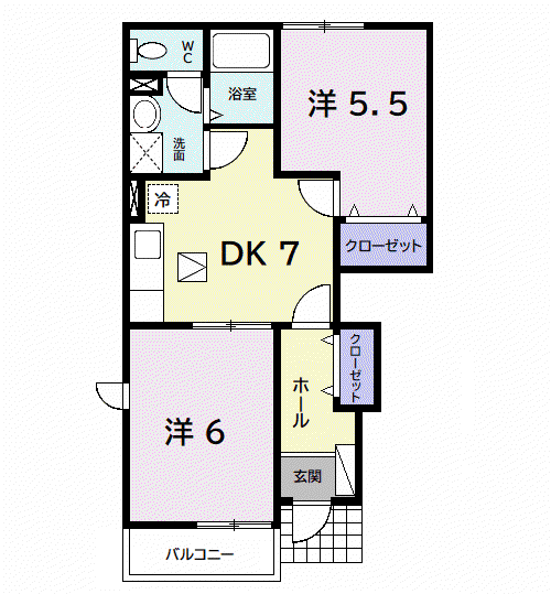 アヴニールX(2DK/1階)の間取り写真