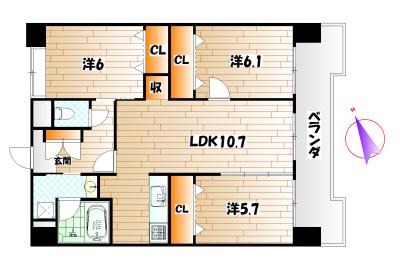 グランエスパシオ浅野(3LDK/13階)の間取り写真