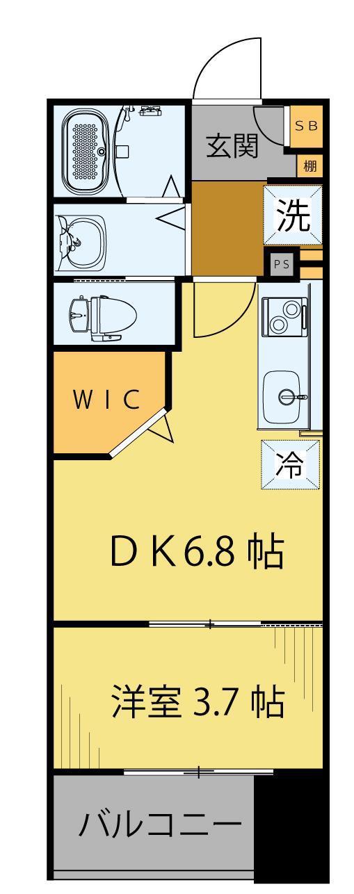 シェルグランデ鉄砲町東(1DK/13階)の間取り写真