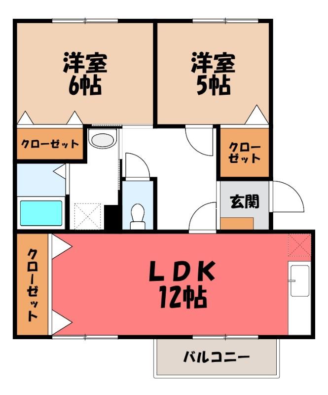 パークヒルズA(2LDK/2階)の間取り写真