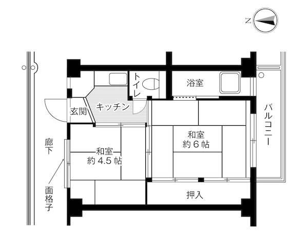 ビレッジハウス吉備2号棟(2K/3階)の間取り写真